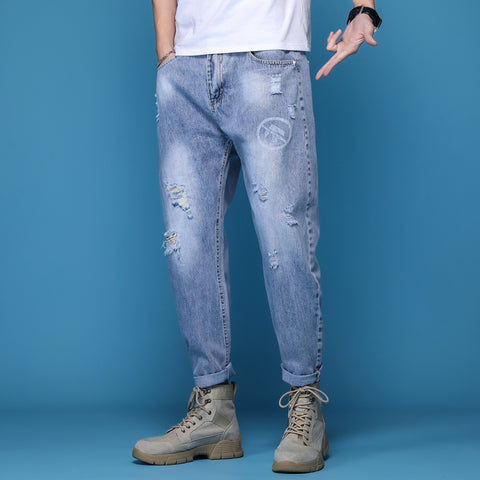 Pantalon court décontracté en denim pour hommes