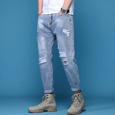 Pantalon court décontracté en denim pour hommes