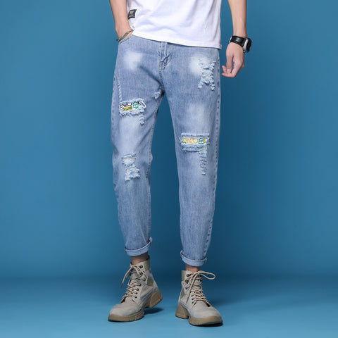 Pantalon court décontracté en denim pour hommes