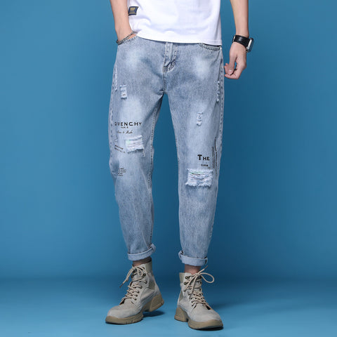 Pantalon court décontracté en denim pour hommes