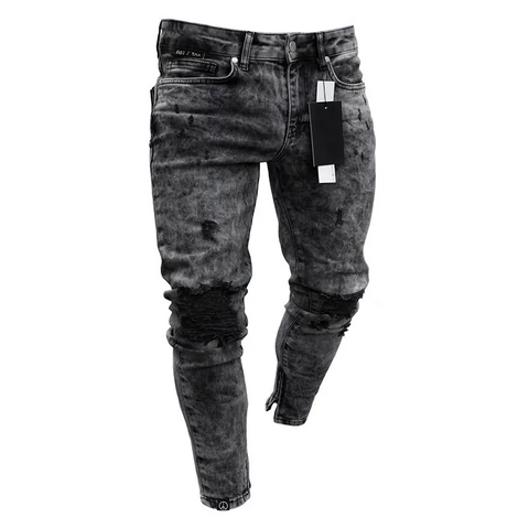 Men's Fashion Mid Waist Ripped Slim Jeans