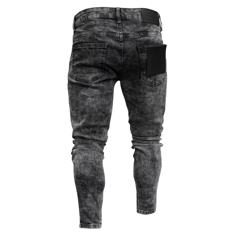 Men's Fashion Mid Waist Ripped Slim Jeans