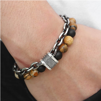 Bracelet œil de tigre et maillons de chaîne