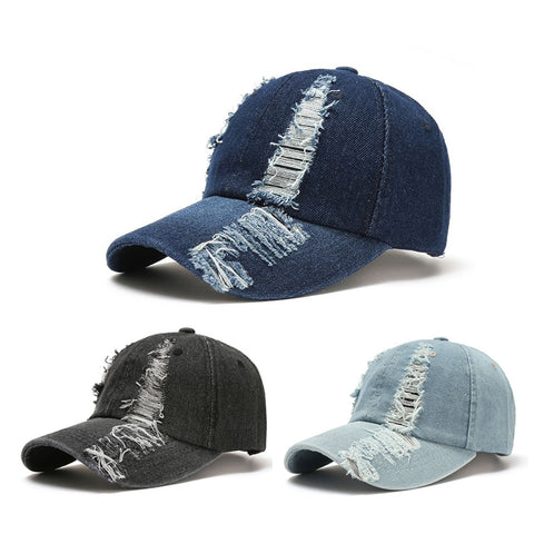 Casquette de baseball en denim vieilli