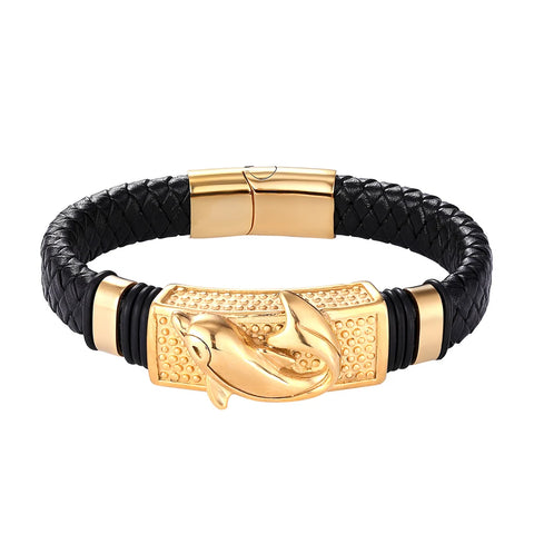 Men's Capricorn/Dolphin Leather Bracelet