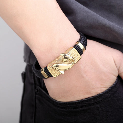 Men's Capricorn/Dolphin Leather Bracelet