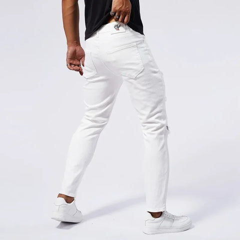 RESHAKE Ripped Slim Fit White Stretch Jeans