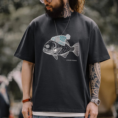 T-shirt floqué à imprimé de poissons des profondeurs pour hommes