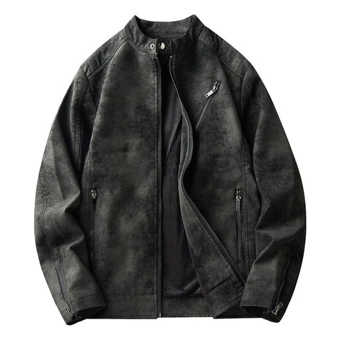 Mandarin Collar Suede Leather Jacket