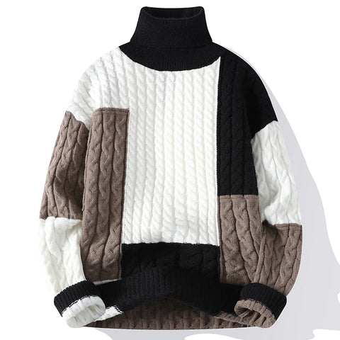 NEW Men's Colorblock Thickened Turtleneck Sweater