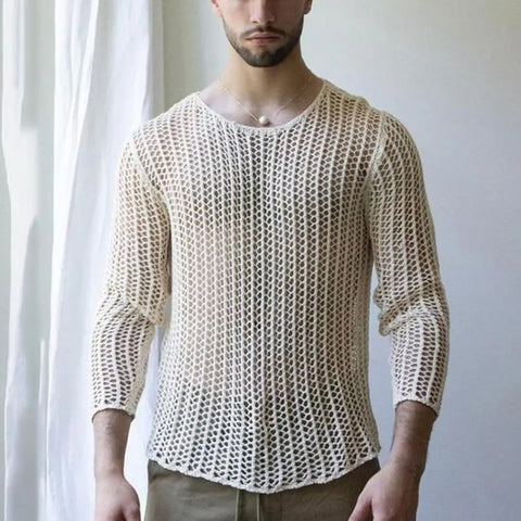 Knit Mesh Men's Long Sleeve Top