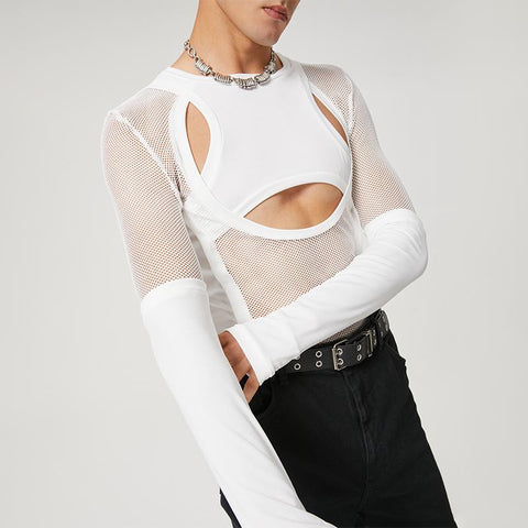 Men's Cross-Cutout Mesh Top