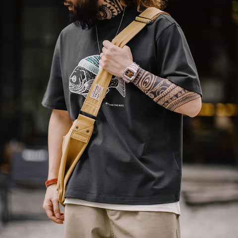 T-shirt floqué à imprimé de poissons des profondeurs pour hommes