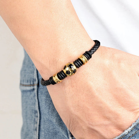 XQNI Hand-Woven Leather Football Bracelet