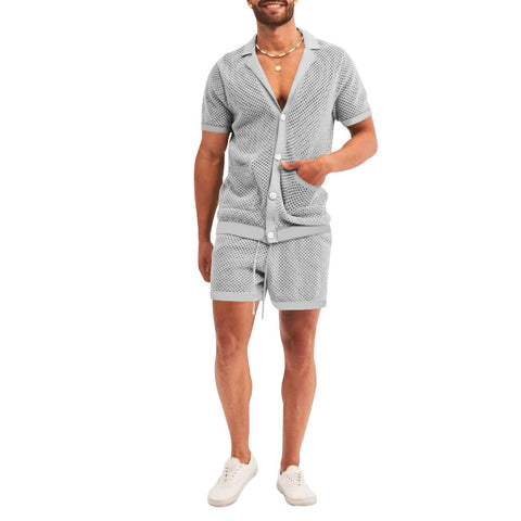 NEW Men's Mesh Knit Leisure Two-Piece Suit