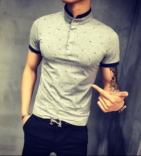 Guitar Print Stand Collar T-Shirt