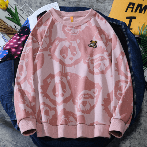 Bear Embroidery Long Sleeve Sweatshirt - Sweaters - NouveExpress