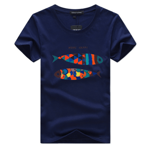 Casual Fashion More Happy Fish Print Short-Sleeve T-Shirt - T-Shirts - NouveExpress