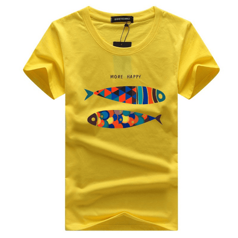 Casual Fashion More Happy Fish Print Short-Sleeve T-Shirt - T-Shirts - NouveExpress