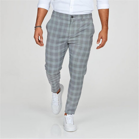 Pantalones casuales de corte recto a cuadros para hombre 