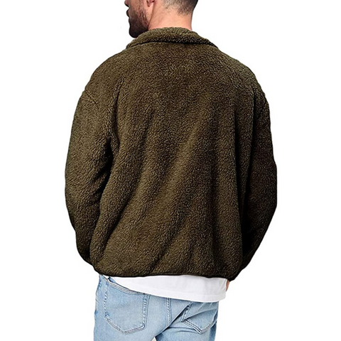 Men's Warm Olive Fuzzy Coat