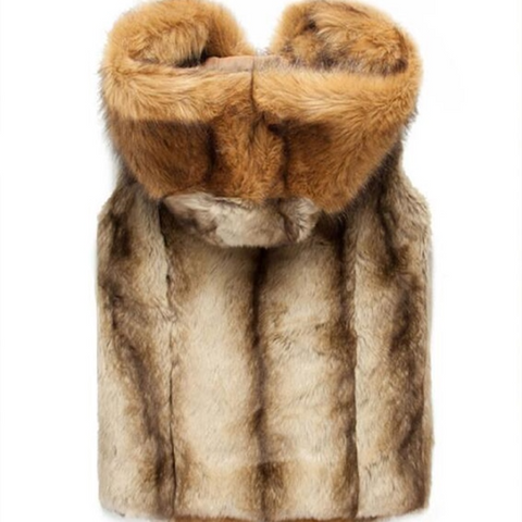 Men's Hooded Faux Fur Vest