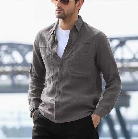 Men's Solid Color Casual Long Sleeve Shirt