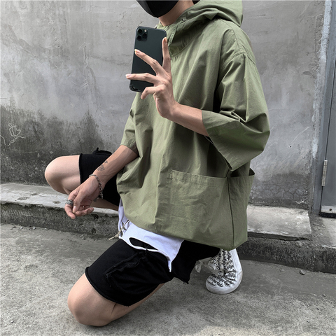 Men's Oversized Half-Sleeve Windbreaker Hoodie