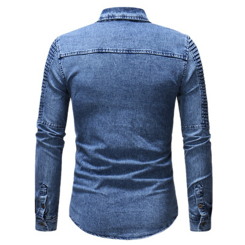 Men's Pleated Sleeve Stitch Lined Denim Shirt