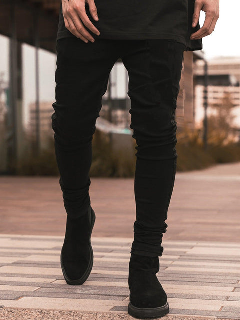 Men Fashion Mid Waist Jet Black Skinny Jeans - Jeans - NouveExpress