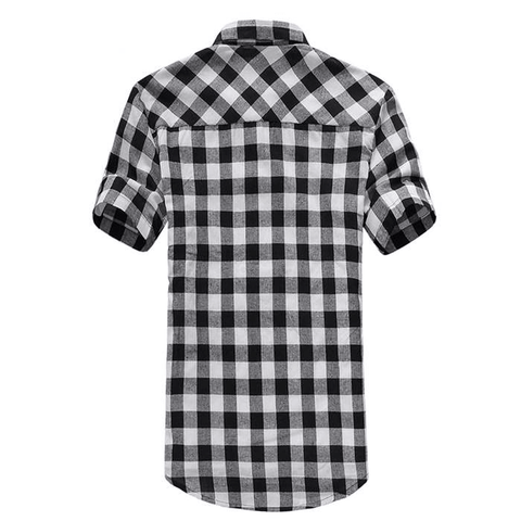 Men Lapel Short-Sleeve Plaid Shirt - Shirts - NouveExpress