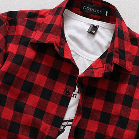 Men Lapel Short-Sleeve Plaid Shirt - Shirts - NouveExpress