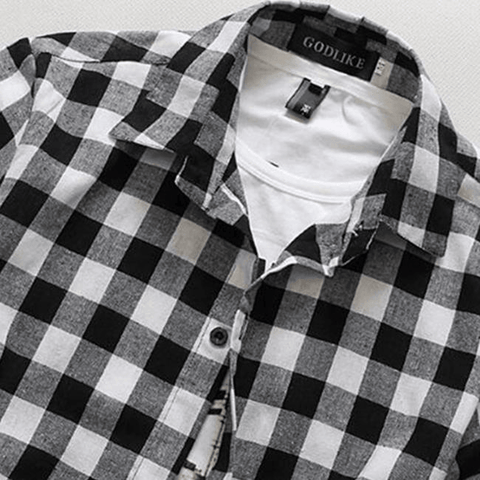 Men Lapel Short-Sleeve Plaid Shirt - Shirts - NouveExpress