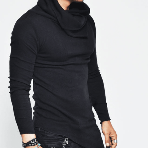 Men's Casual Cowl Neck Asymmetric Sweater - Sweaters - NouveExpress