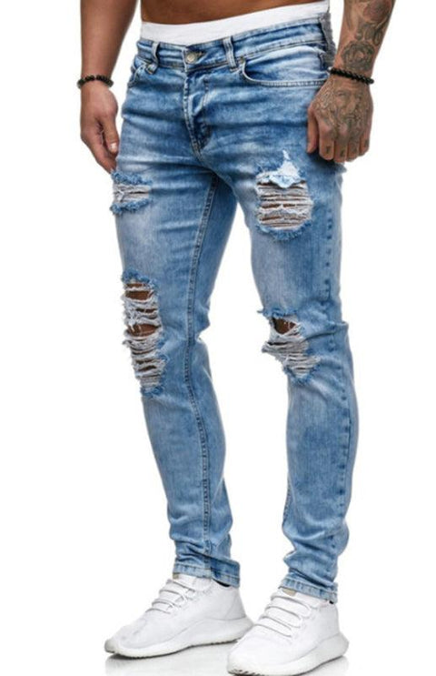 Men's Fashion Frayed Slim Fit Long Jeans - Jeans - NouveExpress