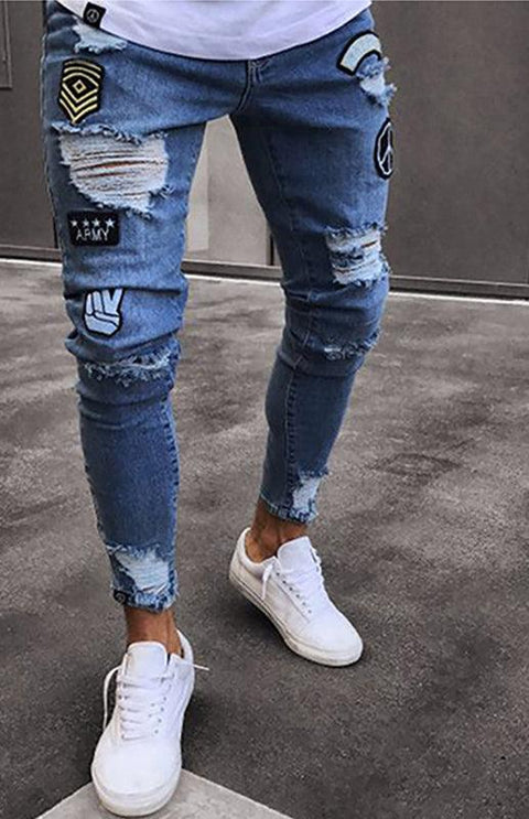 Men's Fashion Frayed Slim Fit Long Jeans - Jeans - NouveExpress