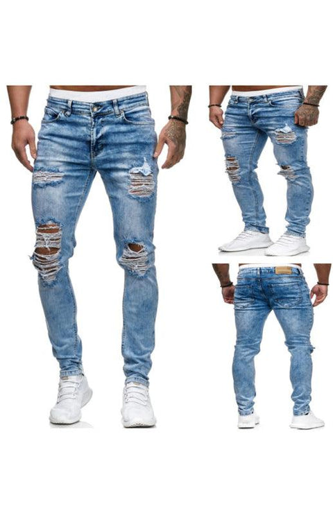 Men's Fashion Frayed Slim Fit Long Jeans - Jeans - NouveExpress