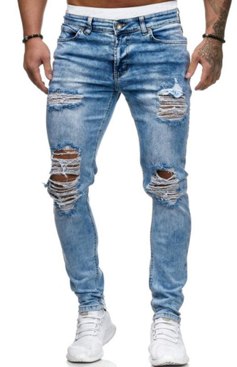 Men's Fashion Frayed Slim Fit Long Jeans - Jeans - NouveExpress