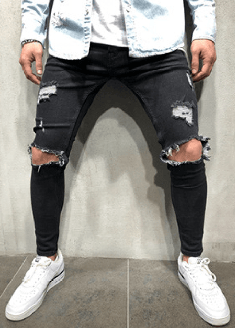 Men's Fashion Mid Waist Ripped Slim Jeans - Jeans - NouveExpress