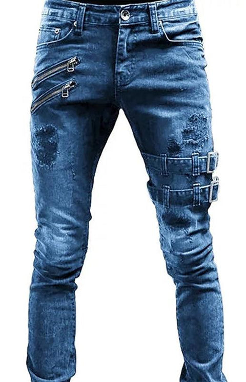 Men's Fashion Mid Waist Ripped Slim Jeans - Jeans - NouveExpress