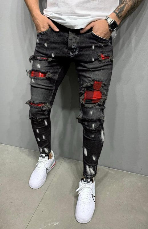 Men's Fashion Mid Waist Ripped Slim Jeans - Jeans - NouveExpress