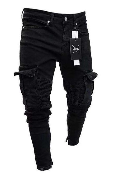 Men's Fashion Mid Waist Ripped Slim Jeans - Jeans - NouveExpress