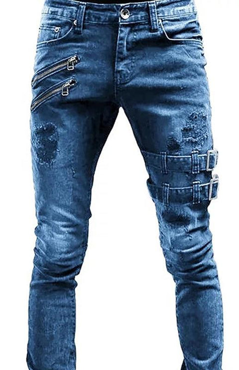 Men's Fashion Mid Waist Ripped Slim Jeans - Jeans - NouveExpress