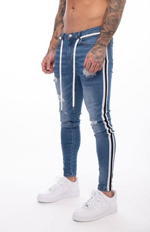 Men's Fashion Mid Waist Ripped Slim Jeans - Jeans - NouveExpress