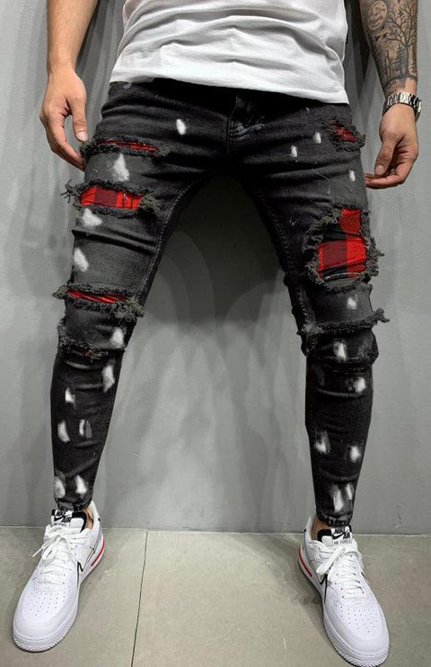 Men's Fashion Mid Waist Ripped Slim Jeans - Jeans - NouveExpress