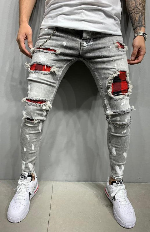 Men's Fashion Mid Waist Ripped Slim Jeans - Jeans - NouveExpress