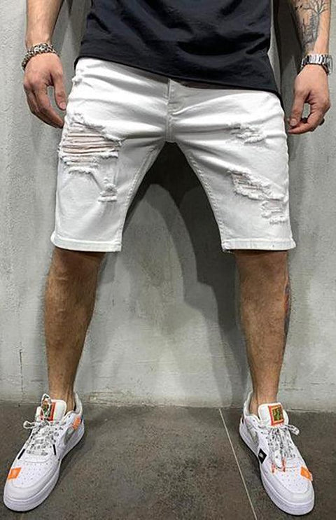 Men's Fashion Mid Waist Ripped Slim Short Jeans - Jeans - NouveExpress