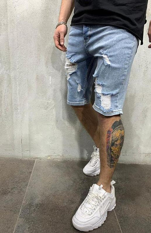 Men's Fashion Mid Waist Ripped Slim Short Jeans - Jeans - NouveExpress