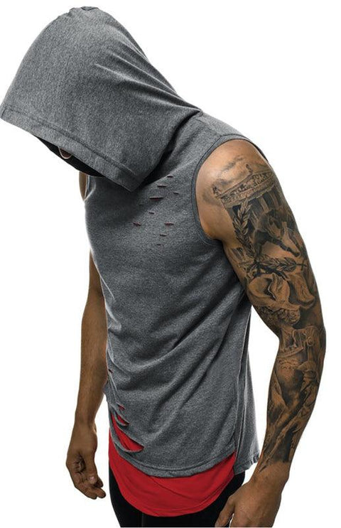 Men's Hooded Vest Double Layer Broken Copper Pullover Sleeveless Vest -  - NouveExpress