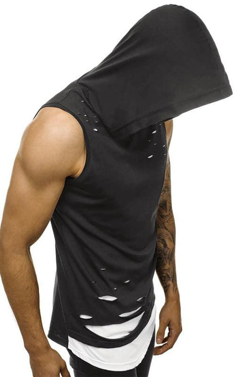 Men's Hooded Vest Double Layer Broken Copper Pullover Sleeveless Vest -  - NouveExpress